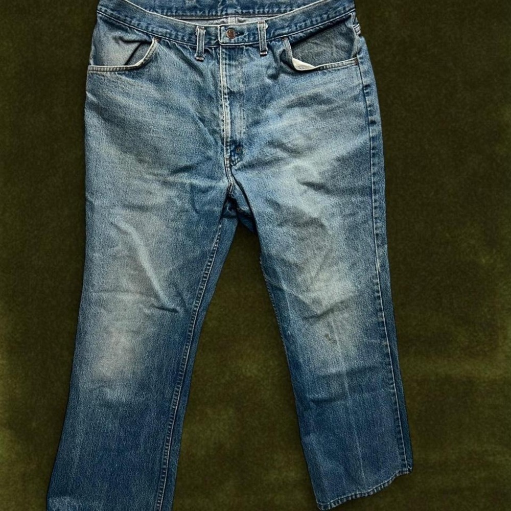 1970s Vintage Sears Thumbs Up Regular Fit Flare Denim Jeans - 38x27 - Picture 2 of 8